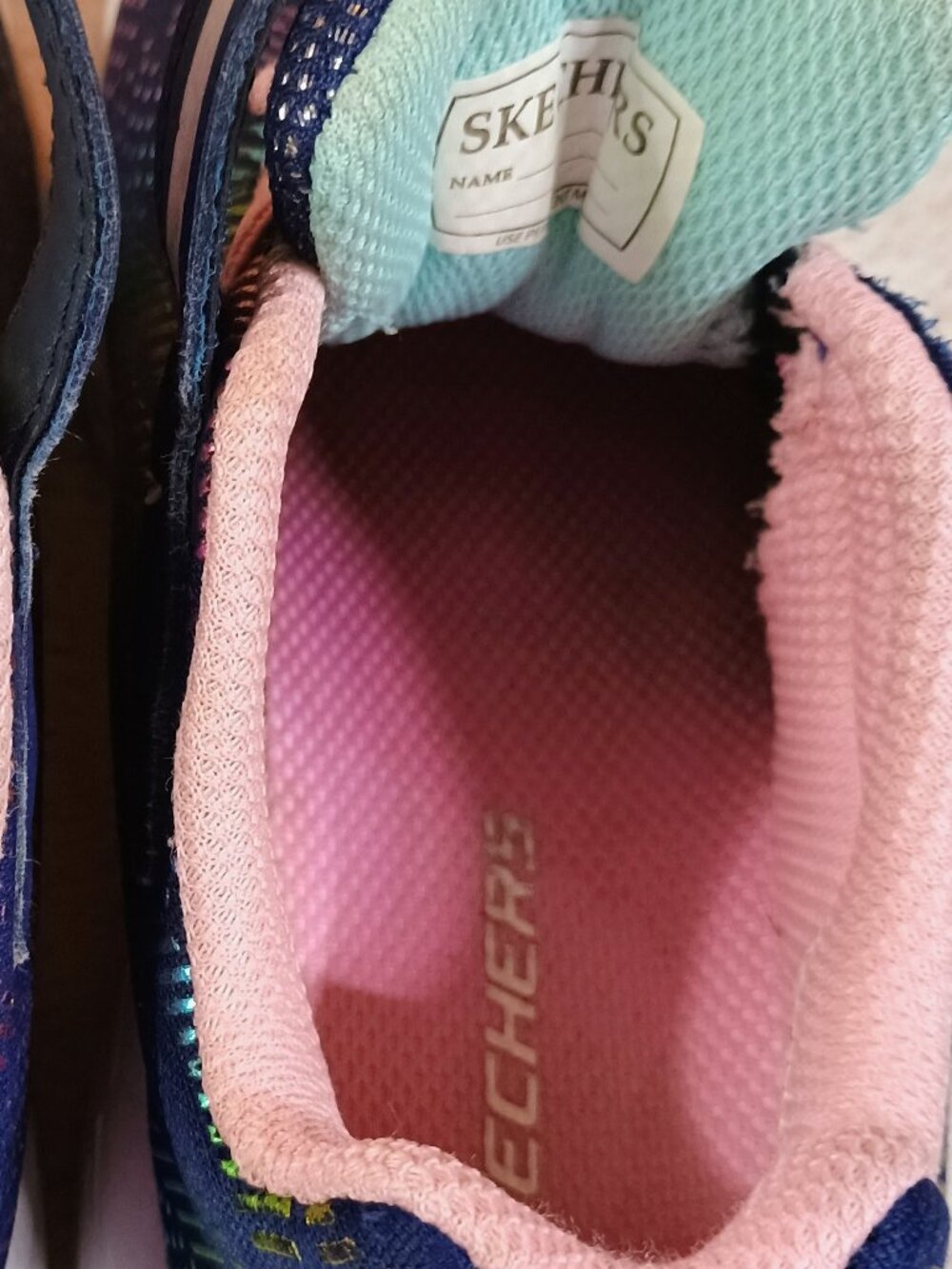 EUC Girls Skechers Sz 12 Navy Multi Rainbow Gradient Athletic Strap Sneakers - Picture 3 of 6